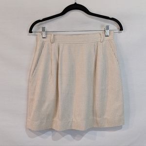 Vintage High Waisted Chaus Cream Gingham Mini Skirt With Pockets Size 8
